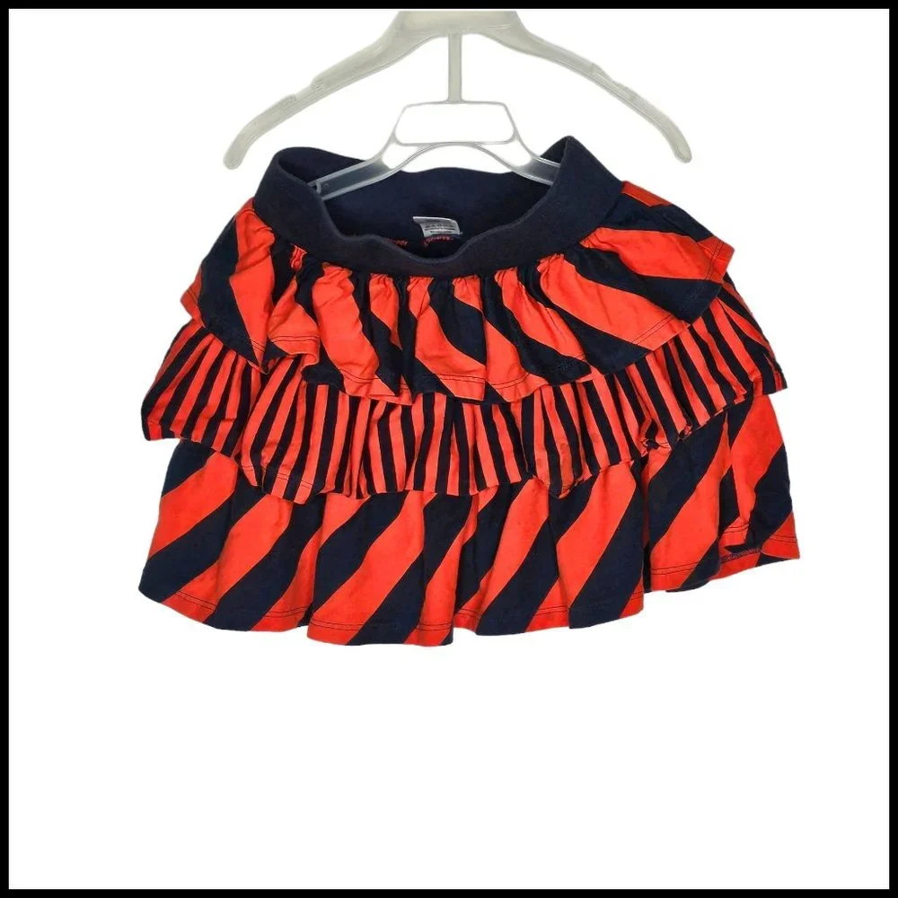 Gymboree Size 8 Prep Perfect Orange‎ Blue Striped Ruffle Skirt